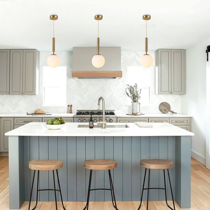 KCO Lighting Modern Globe Pendant Lights Kitchen Island Lighting White and Gold Pendant Light Single Pendant Lighting Frosted Glass Hanging Light Brass Vintage Ceiling Light Fixture - Image 3